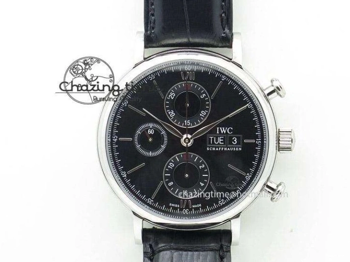 MIROTIME 0522 Durable Portofino 37mm RG V7F 1:1 Best Edition Gray Dial Diamonds Bezel on Black Leather Strap A 7089